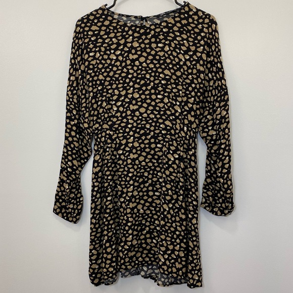 Zara long-sleeve mini dress with tie waist- tan and black animal print - Picture 1 of 10
